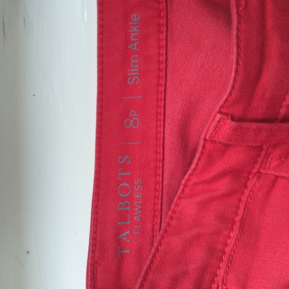 Talbots Red Denim Scalloped Ankle Pant Size 8P - Picture 11 of 11